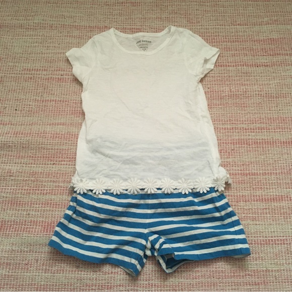 SOLD Mini Boden Terry Popsicle Shorts Blue Stripe Tea collection shorts & tshirt - Picture 2 of 3